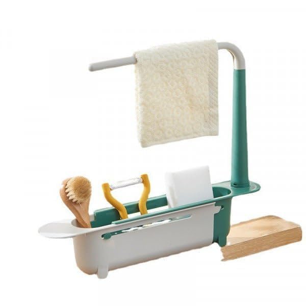 Adjustable Kitchen Sink Storage Rack – Expandable Organizer with Towel Bar & Drain Basket