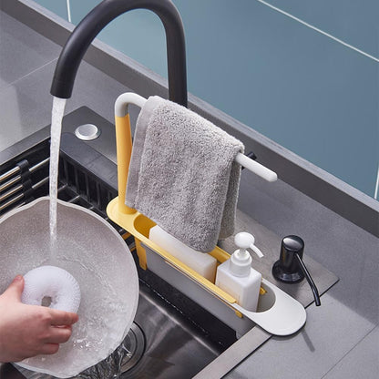 Adjustable Kitchen Sink Storage Rack – Expandable Organizer with Towel Bar & Drain Basket