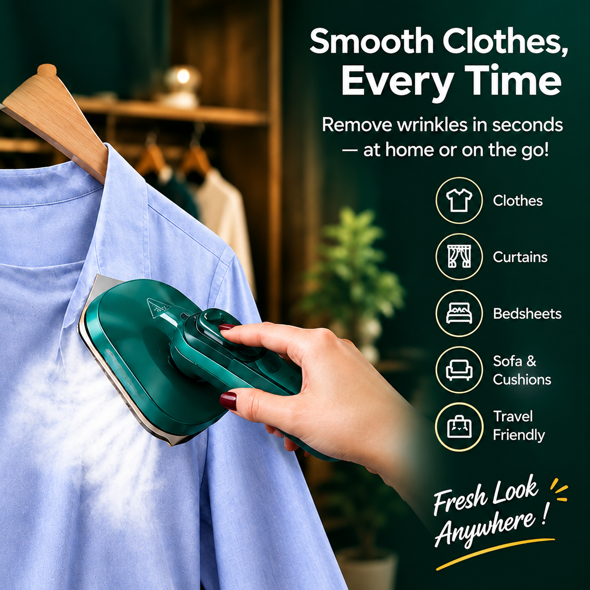 Steam Fresh Portable Steam Iron – Quick Wrinkle Remover & Mini Travel Iron