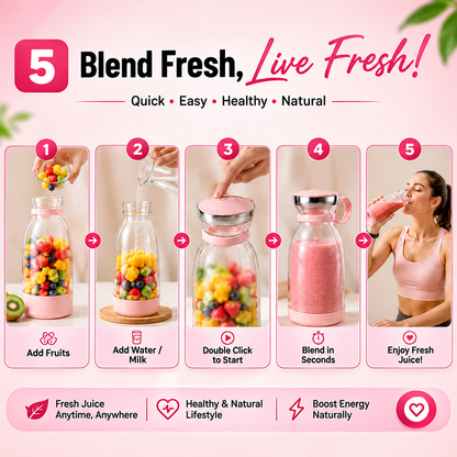 Portable Juicer Blender Bottle – Rechargeable Mini Fruit & Smoothie Maker